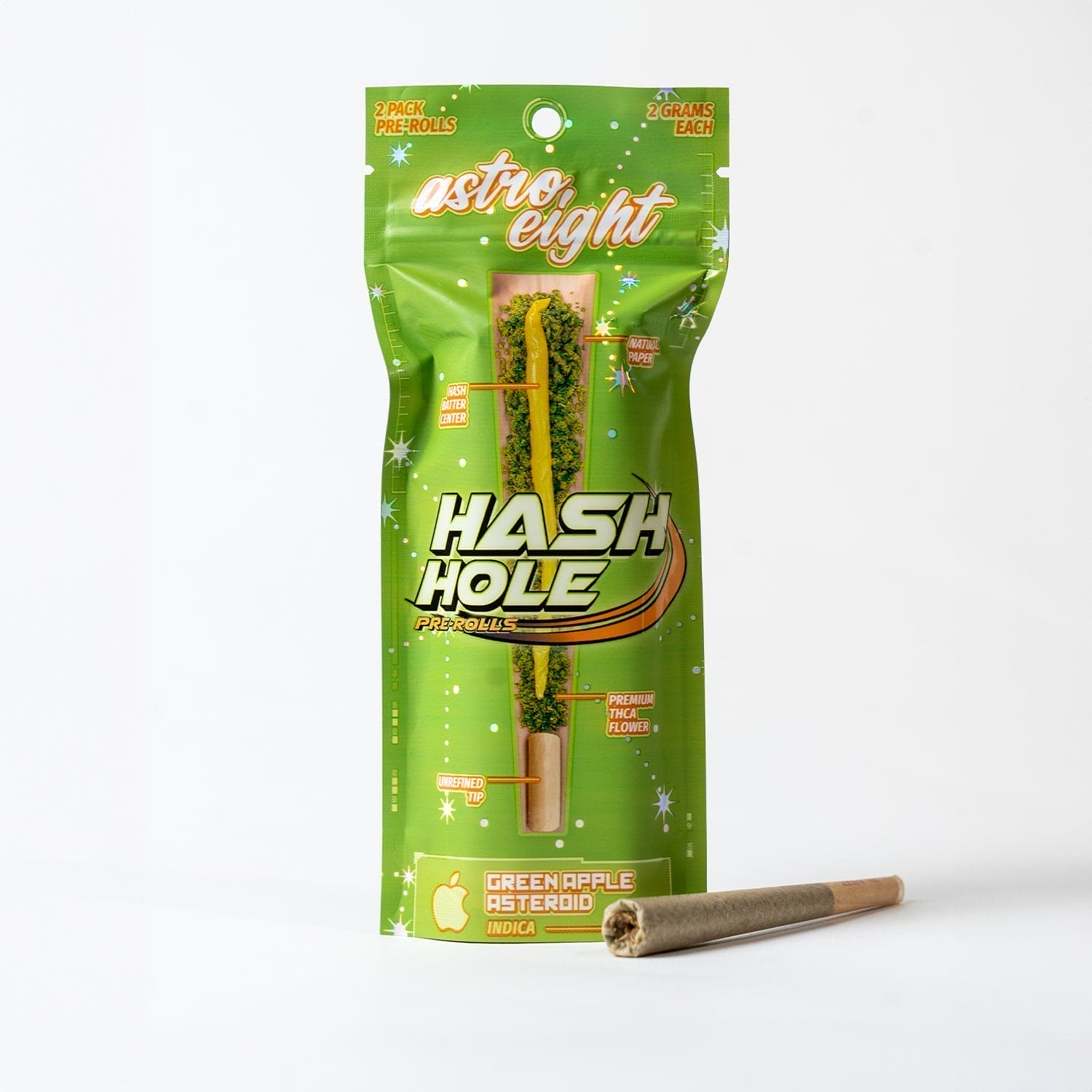 Astro Eight THC-A Hash Hole Pre-Rolls - Green Apple Asteroid