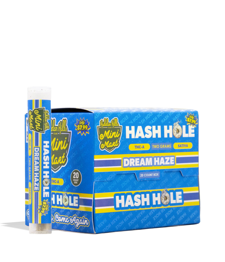 Hidden Hills Mini Mart 2g THC-A Hash Hole Preroll 20pk rolling papers on white background