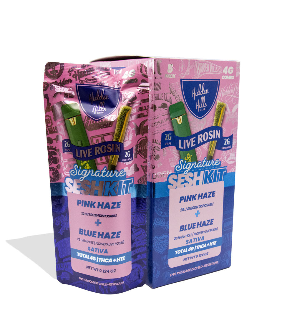 Hidden Hills Sesh Kit 2g Live Rosin Disposable + 2g Hash Hole Pre Roll 5pk hemp cannabinoid product on white background