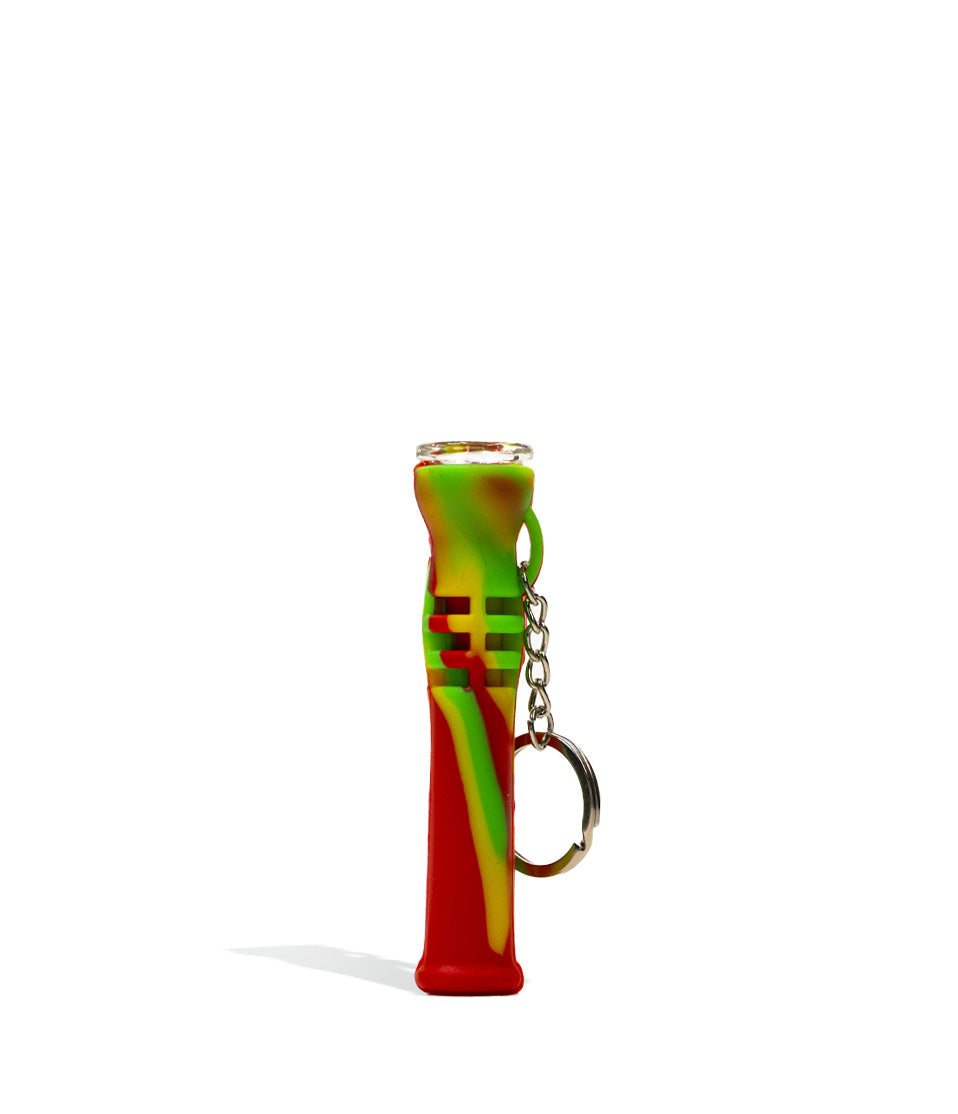 3 Inch Silicone Chillum Key Chain with Glass Bowl glass chillum one hitter on white background