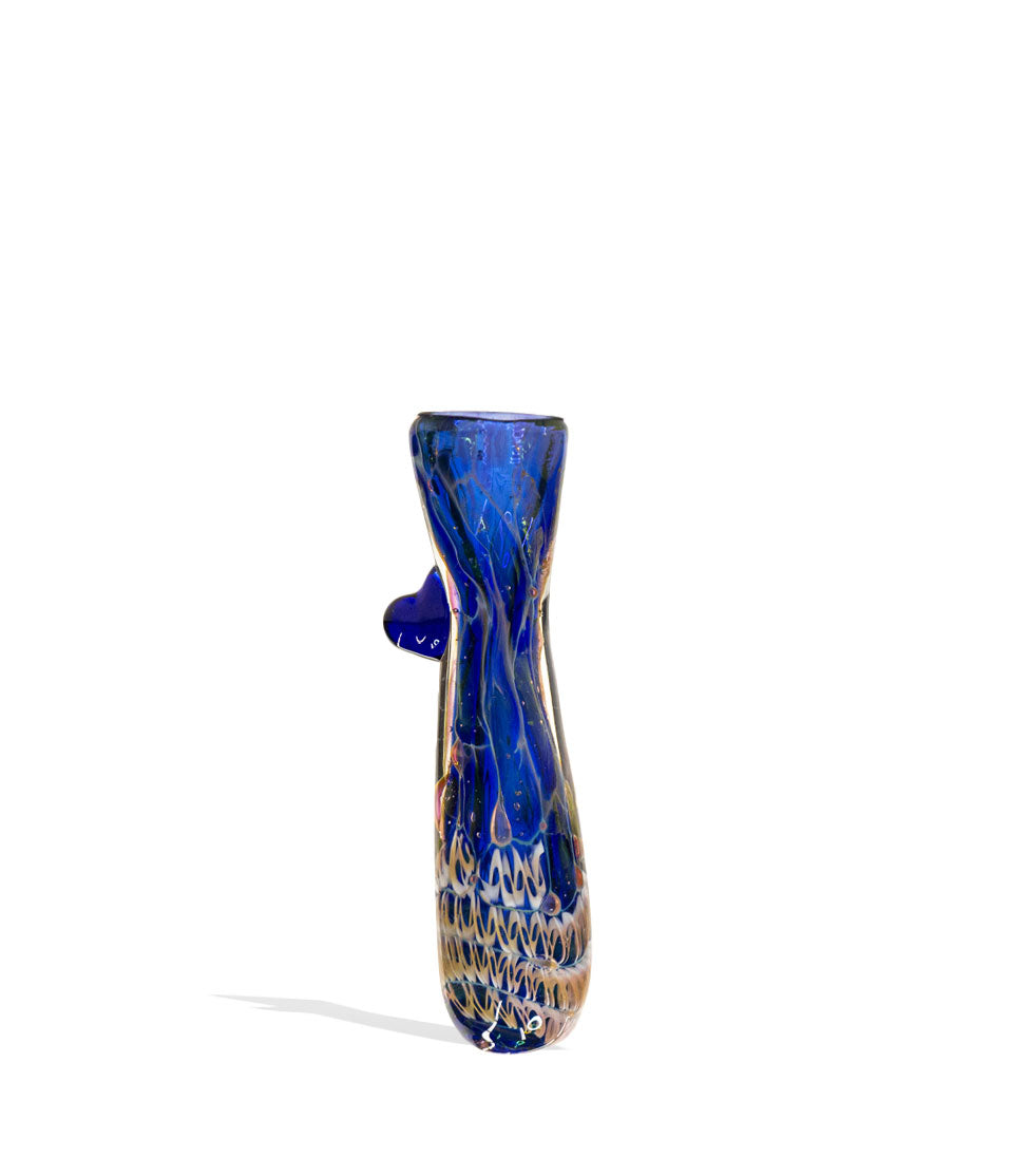 4 inch Blue Dicro Chillum glass chillum one hitter on white background