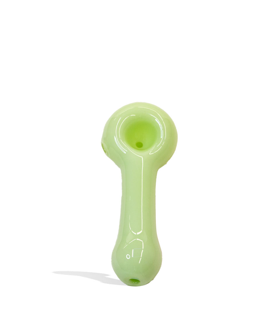 4 inch Milky Colored Glow in the Dark Hand Pipe glass hand pipe on white background