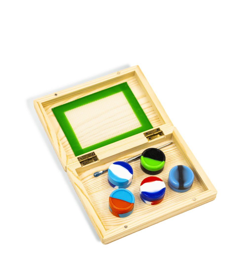 6 x 4 Inch Dabber Set with 5 Silicone Jars, Dab Tool, and Silicone Mat dab tool concentrate accessory on white background