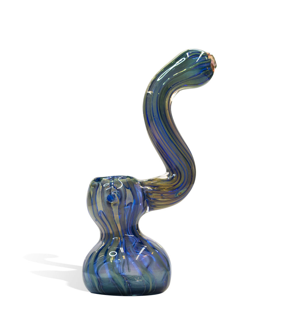 7 inch Gold Fumed Bubbler with Art Design glass bubbler pipe on white background