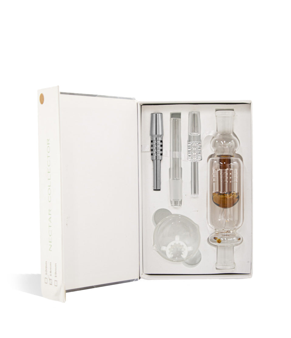Nectar Collector Set with 14mm Ti Tip, Quartz Tip and Quartz Dish nectar collector concentrate on white background
