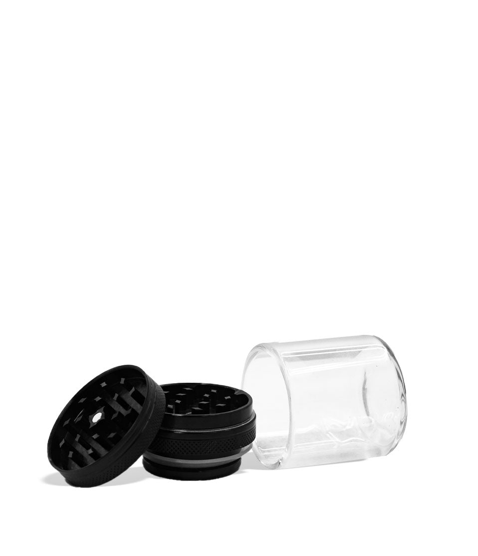 Aluminum Grinder with attached Glass Storage Jar 6pk herb grinder on white background
