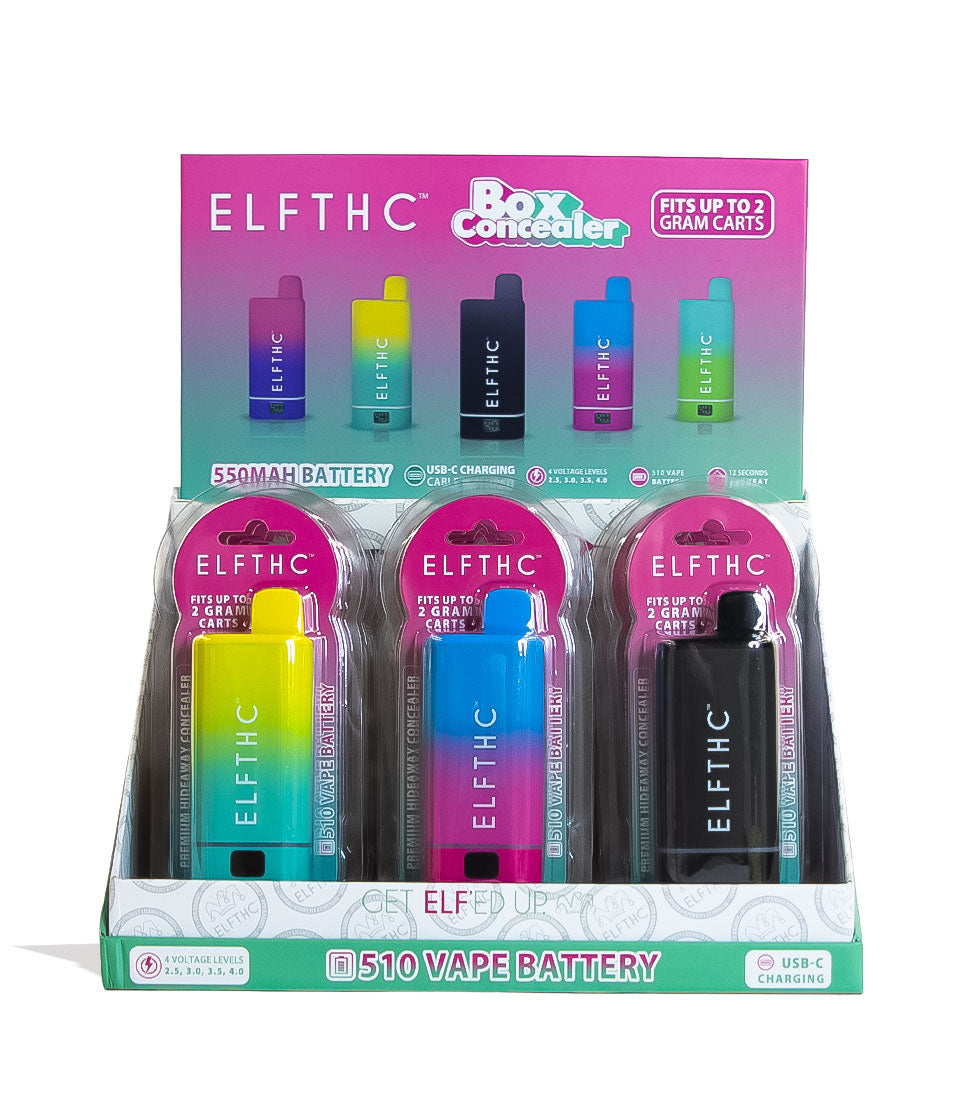 Elf THC Box Concealer Variable Voltage Battery 15pk 510 cartridge battery vape pen on white background