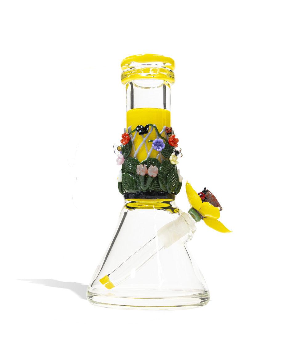 Empire Glassworks Yellow Flower Baby Beaker glass water pipe bong on white background