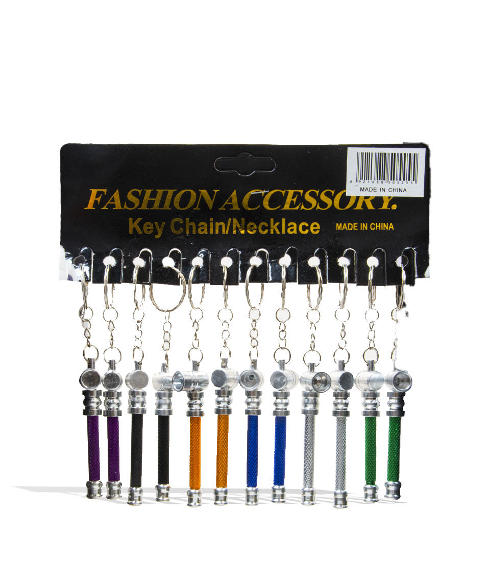 Keychain Necklace Metal Pipe 12pk glass hand pipe on white background