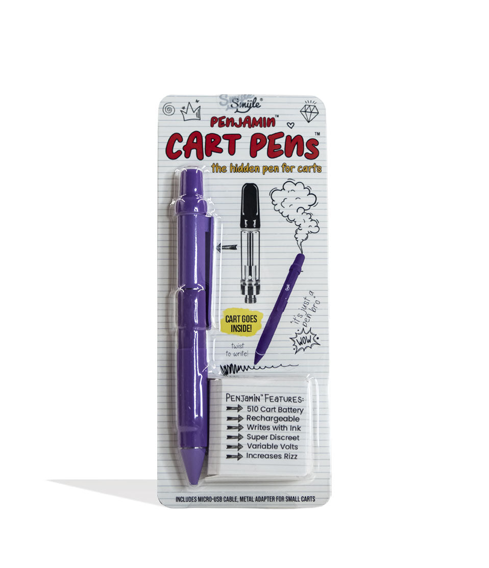 Purple Smyle Penjamin Cart Pen Variable Voltage Battery Packaging Front View on White Background