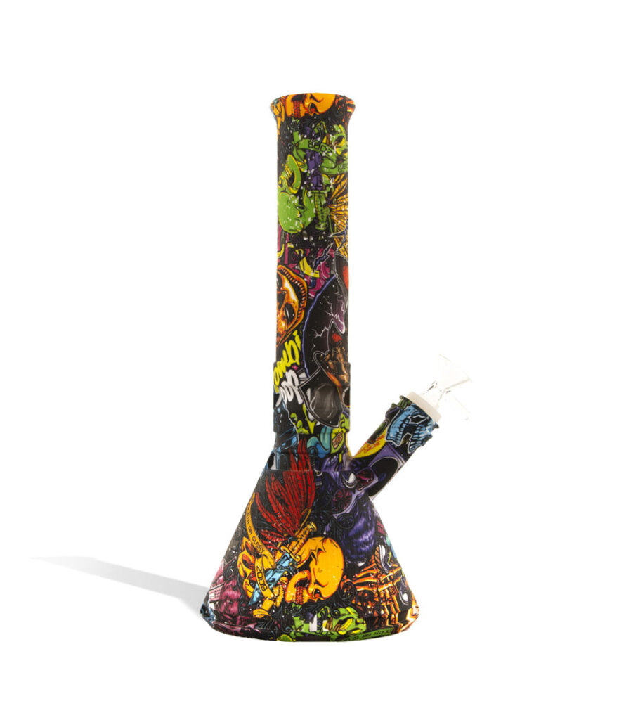 12 inch Silicone Beaker Water Pipe with Custom Designs glass water pipe bong on white background