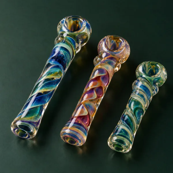 Three twisted fumed glass chillum pipes