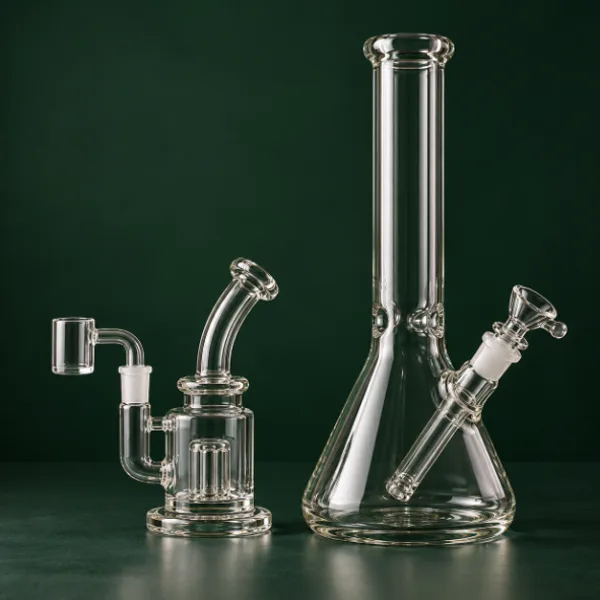 Small dab rig next to a larger beaker water pipe