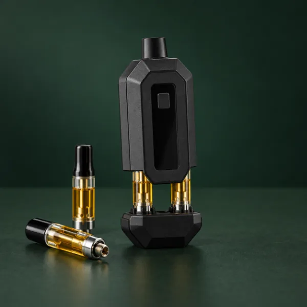 Strand Duo dual cartridge battery next to two 510 cartridges