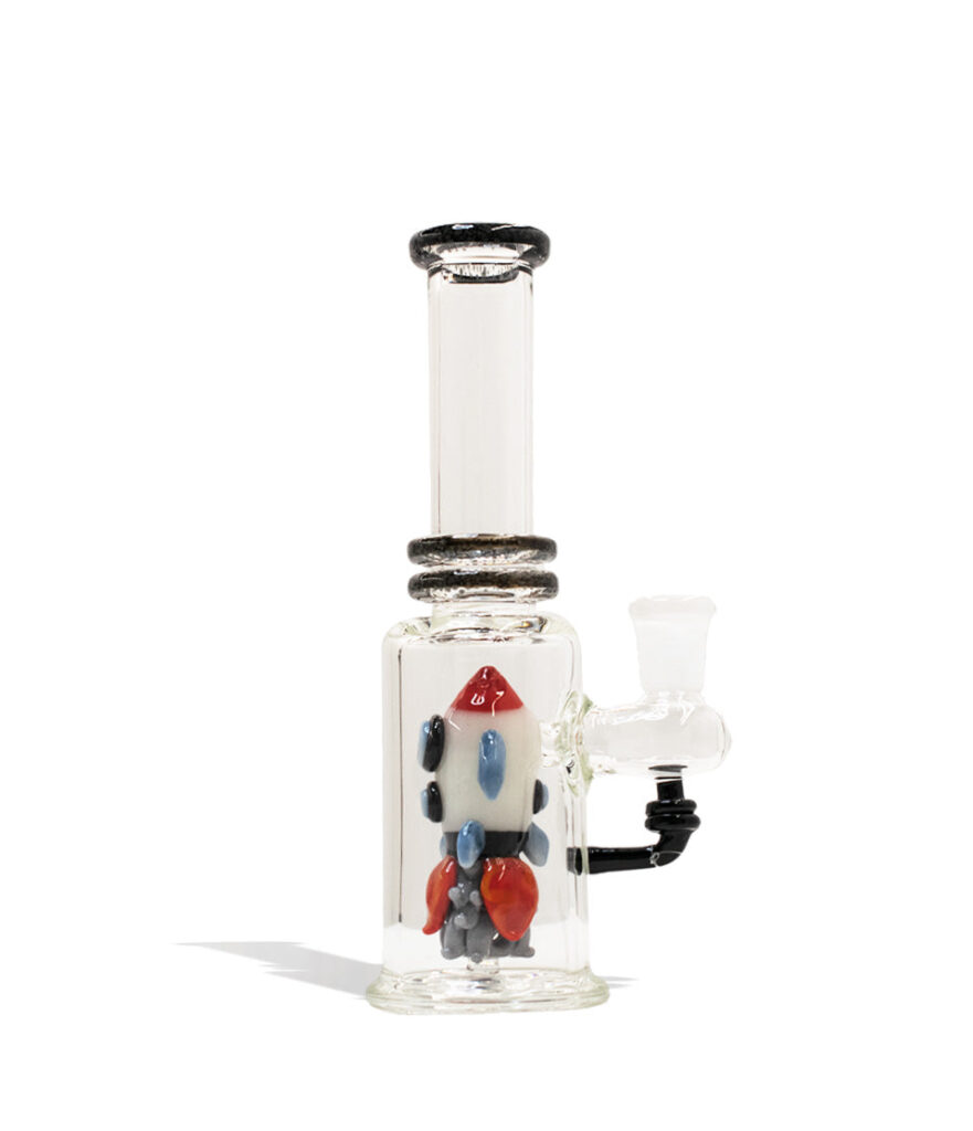 Empire Glassworks Rocket Ship Glow in the Dark Mini Tube glass water pipe bong on white background