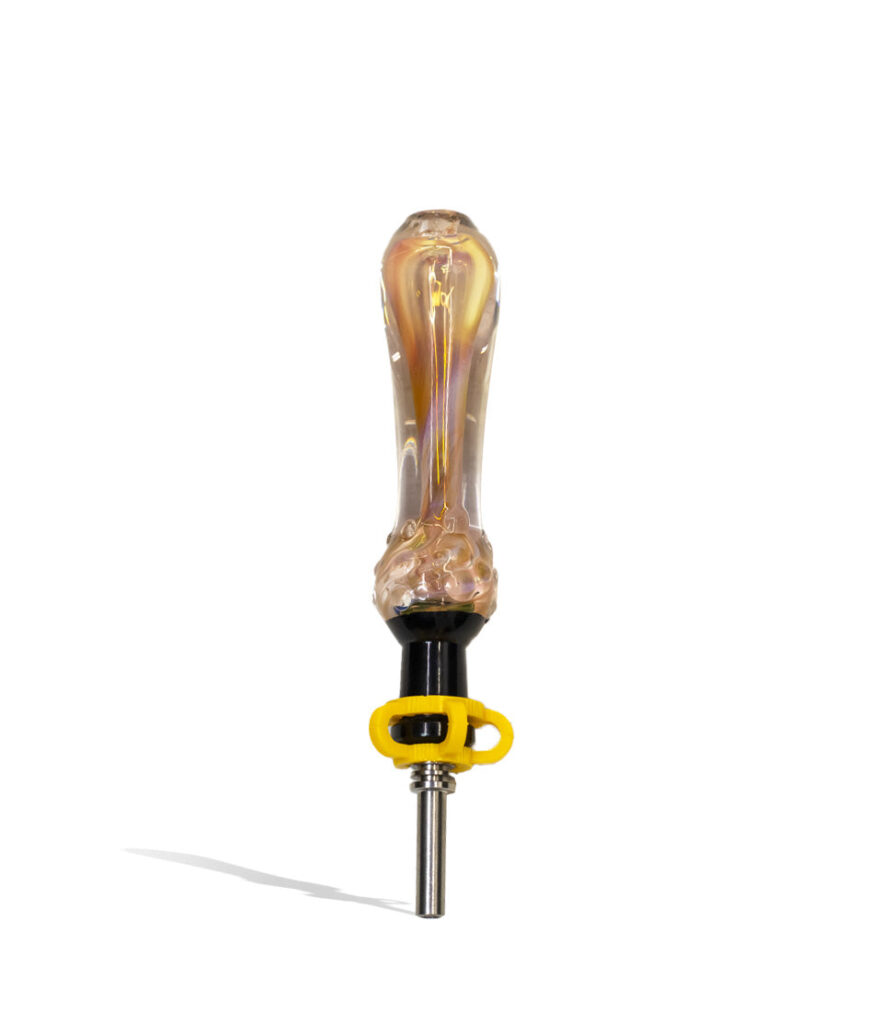 Gold Fumed Nectar Collector with Black Top and 10mm Stainless Steel Tip nectar collector concentrate on white background