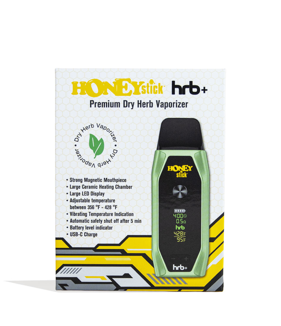 Green Honeystick HRB Plus Vaporizer Packaging Front View on White Background