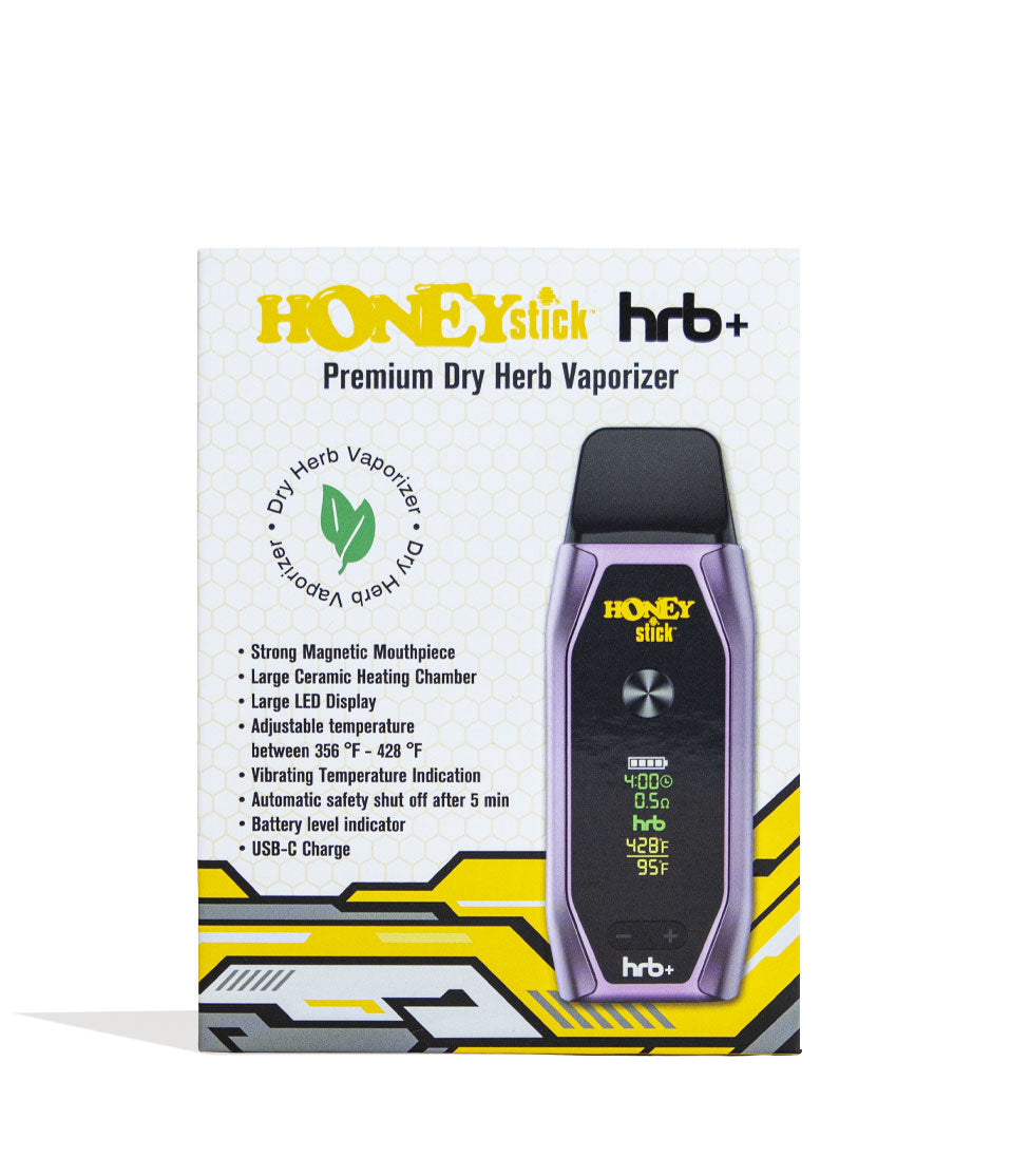 Purple Honeystick HRB Plus Vaporizer Packaging Front View on White Background