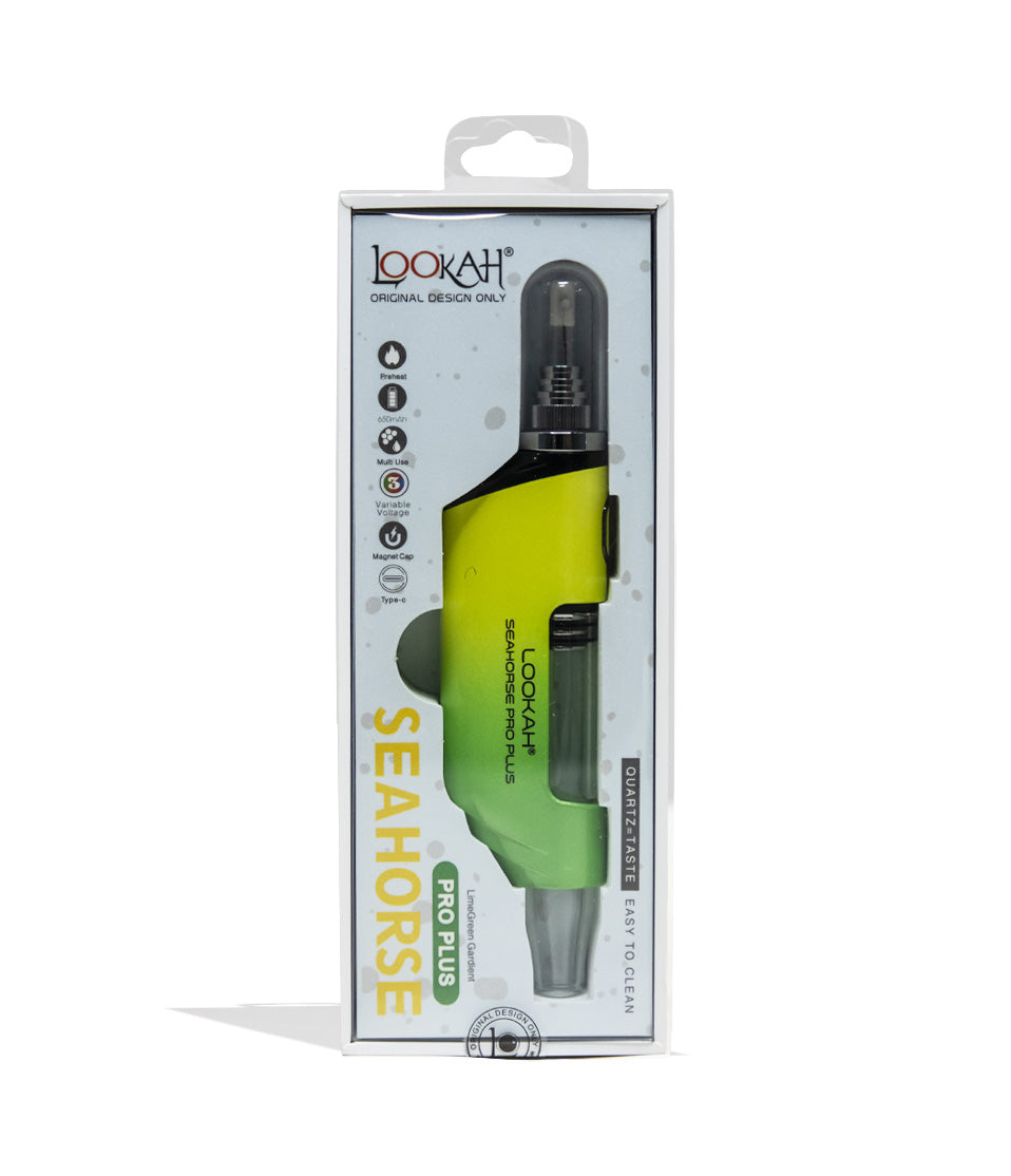 Lime Green Lookah Seahorse Pro Plus Gradient Edition Nectar Collector Packaging Front View on White Background
