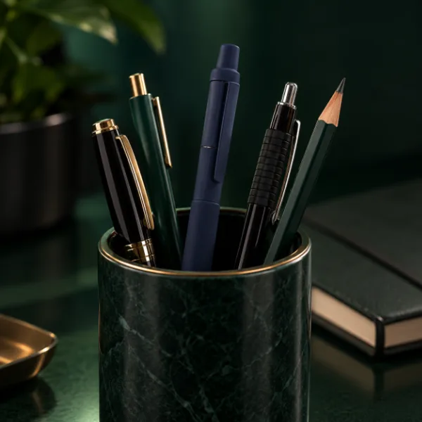 Penjamin Cart Pen blending in with ordinary pens in a pen cup