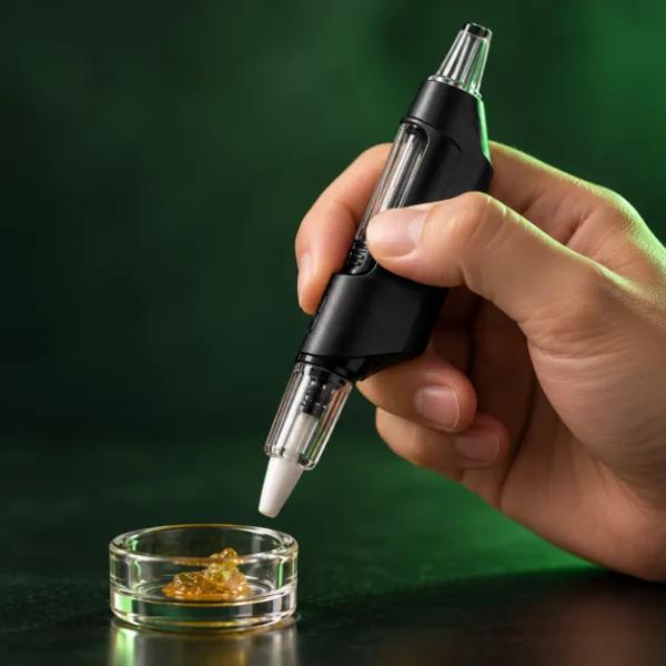 Holding the Lookah Seahorse Pro Plus over a concentrate dish
