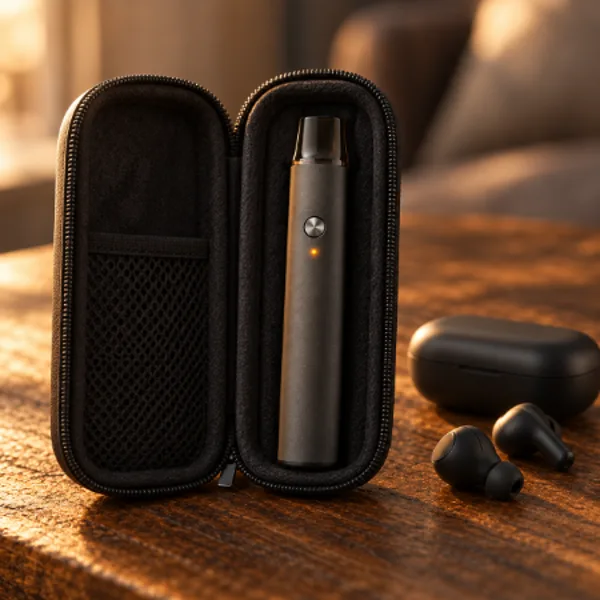 Disposable vape pen in a zippered travel case