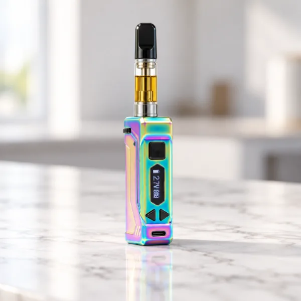 Yocan UNI Pro 2 box battery with a 510 cartridge on a marble counter