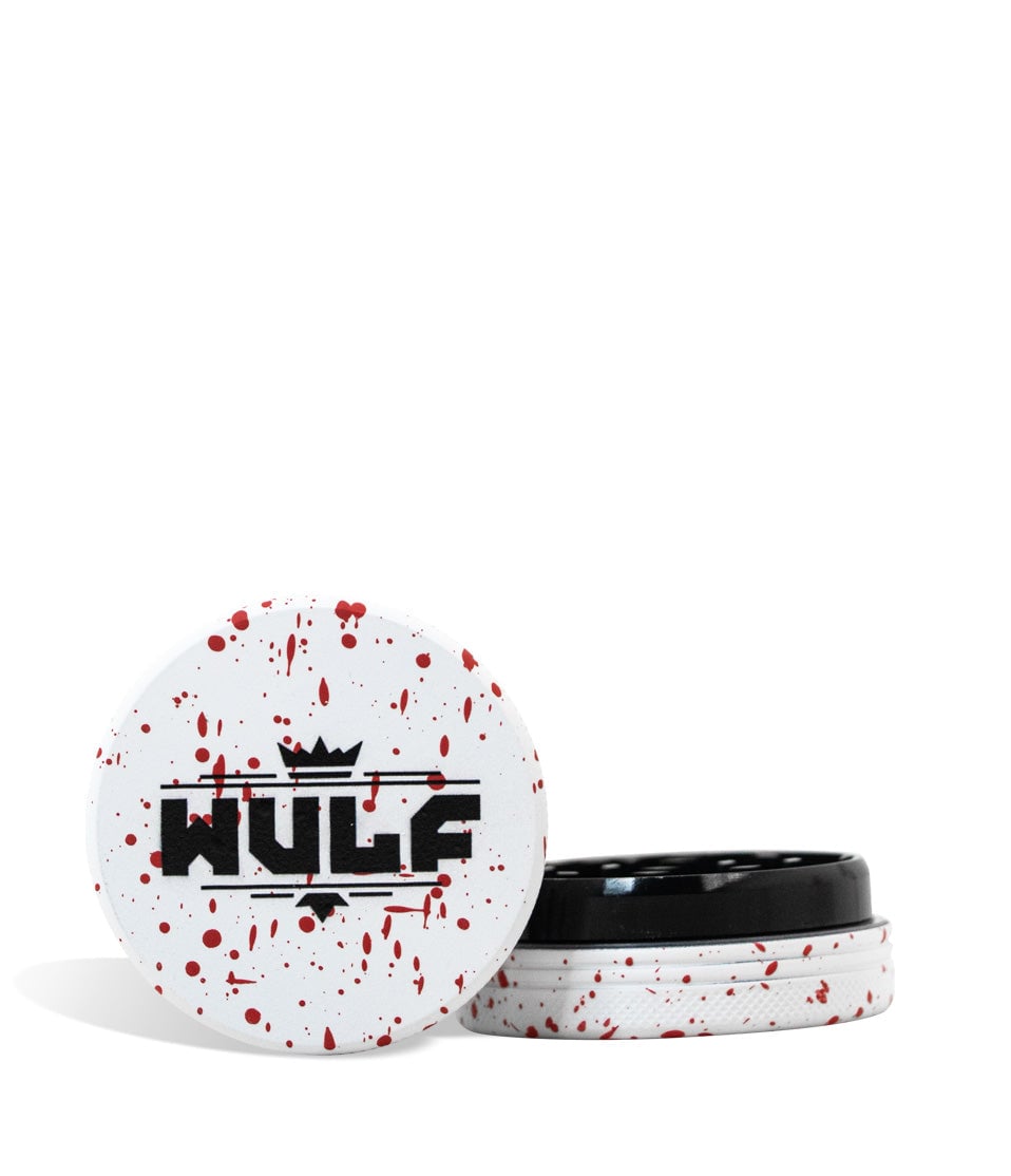 White and Red Wulf Mods 2pc 65mm Spatter Grinder on white background