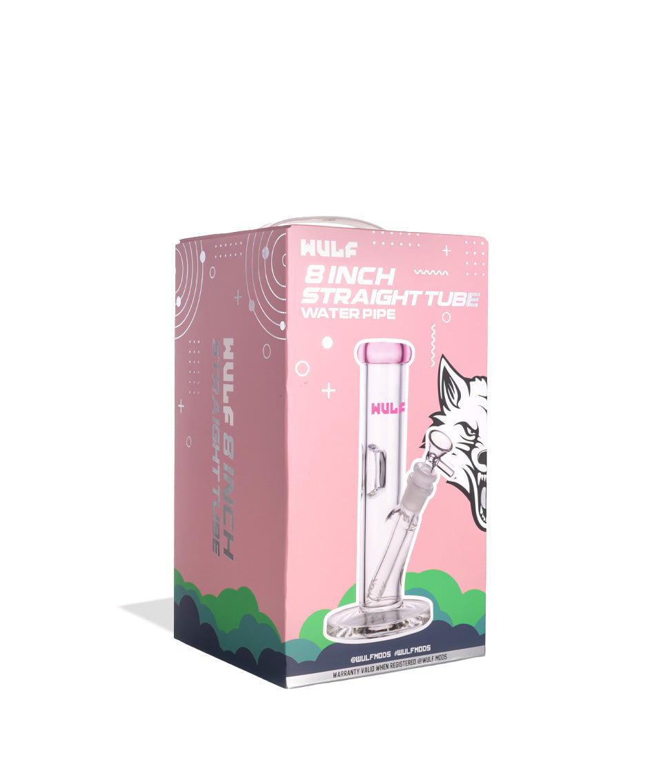 Pink Wulf Mods 5mm 8inch Straight Water Pipe Packaging Angle View on White Background