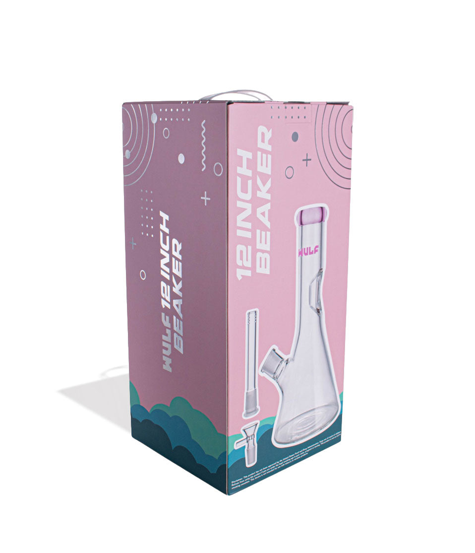 Pink Wulf Mods 7mm 12inch Beaker Water Pipe Packaging Angle View on White Background