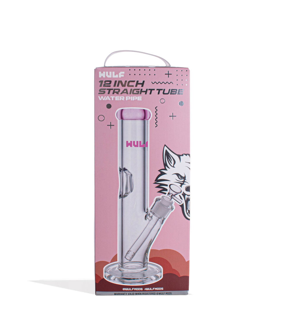 Pink Wulf Mods 7mm 12inch Straight Water Pipe Packaging Front View on White Background
