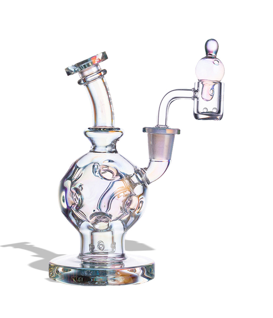 Full Color Wulf Mods Atom 14mm Dab Rig with Quartz Banger on white background