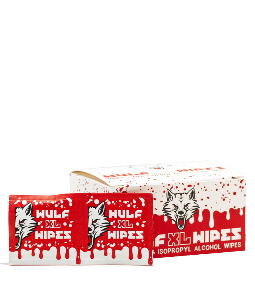 Wulf Mods Wipes Alcohol Cleaning Wipe 100pk glass pipe cleaner cleaning solution on white background